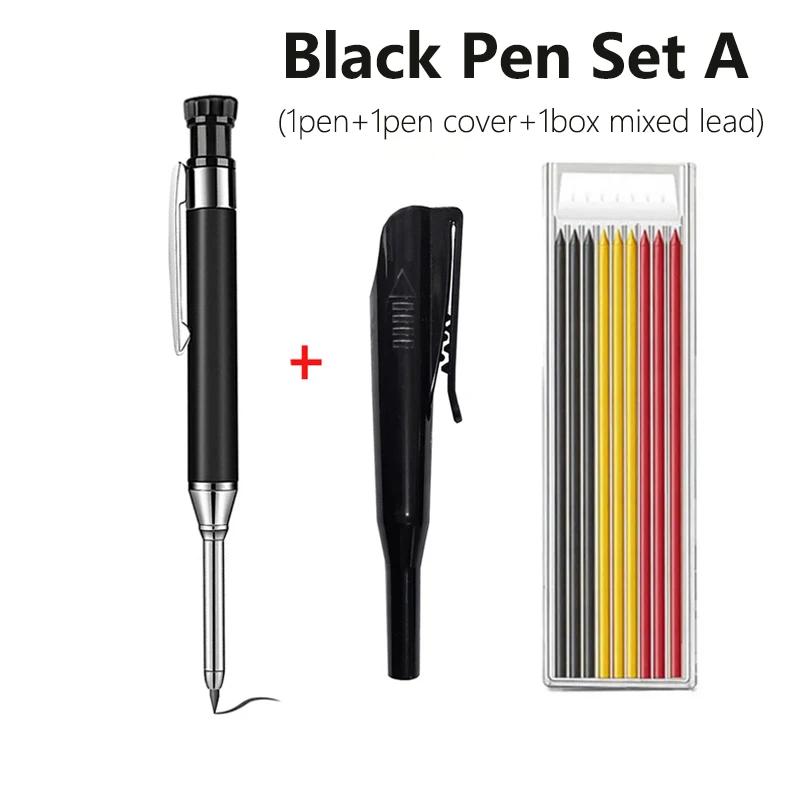 Red Black Blue 2.8mm All Metal Woodworking Automatic Pencil Set with Pen Cover 2B Lead Deep Hole Marking Engineering Drawing Pen