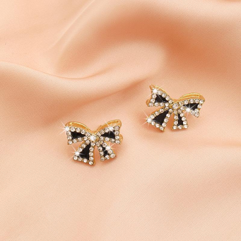 European & American Butterfly Diamond Earrings for Women - Elegant Black Bow Knot Design