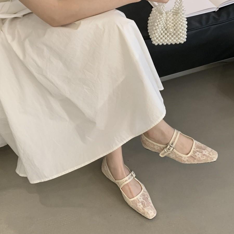 Square Head One-word Lace Niche Bag Head Sandals Women's One-pedal Mary Jane Shoes Muller Summer Shoes French New Models