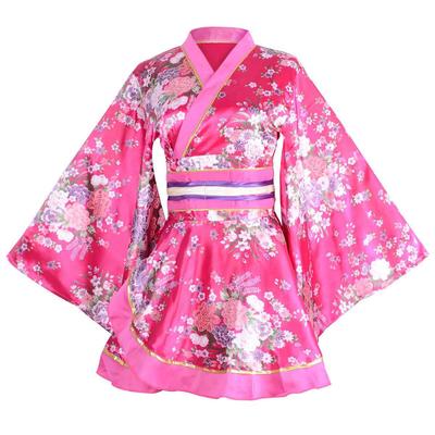 Joel Store Sexy Kimono Dress Courtesan Cosplay Costume Short Length Floral Pattern Japanese Clothes Costume Yukata Night Dress Ding's (Rose Red)