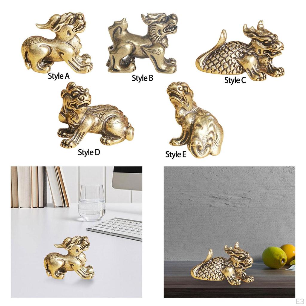 Antique Brass Kylin Figurine, Miniature Sculpture for Elegant Interior Design