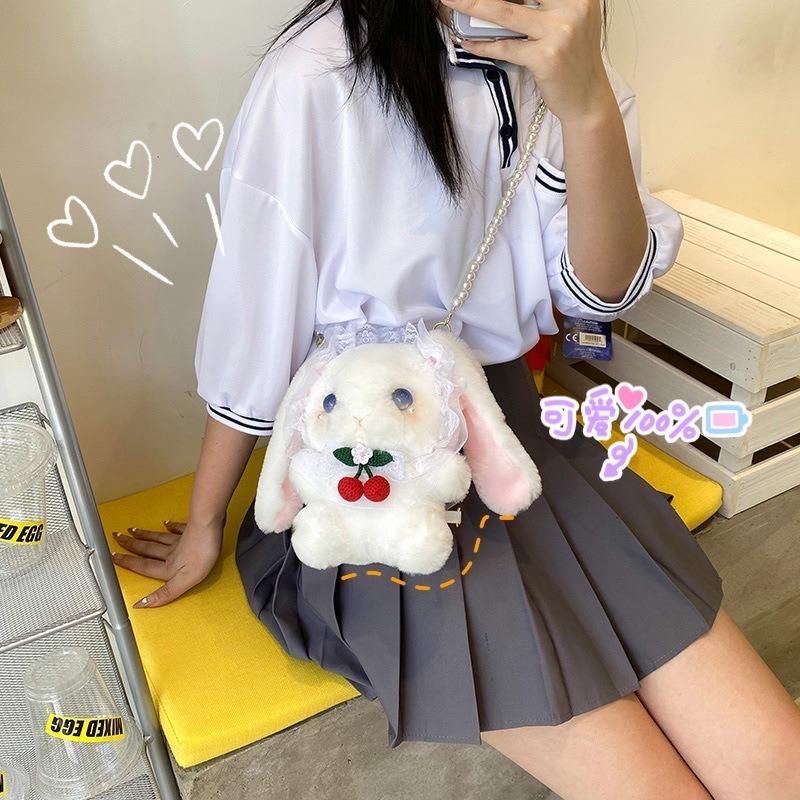J wind Lolita rabbit bag, doll student plush bag cartoon cute shoulder messenger bag female