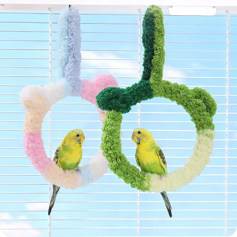 Warm Bird Plush Swing Colorful Hanging Perch Climbing Toy for Parrots Budgie Parakeet Cockatiel Cockatoo Conure