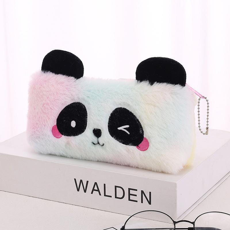 New Plush Gradient Panda Pencil Case Cute Cartoon Storage with Large Capacity Student Stationery Festival Gifts