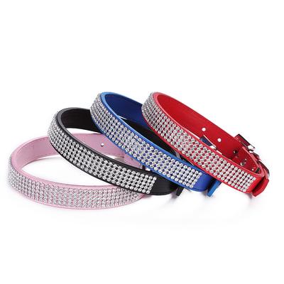 Pet Dog Collar Adjustable PU Leather Buckle Cute Crystal Cat Collar Necklace For Puppy Cats Kitten