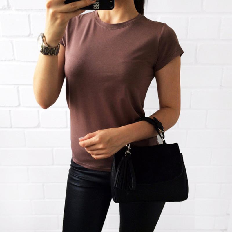 Casual Plain Female Short Sleeve T-shirt Women Clothes Comfortable Breathable Solid Color T-Shirt