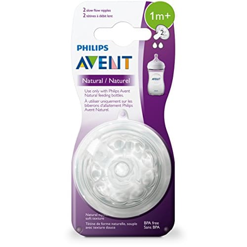 philips avent natural baby bottle nipple, slow flow nipple 1m+, 2pk, scf652/23