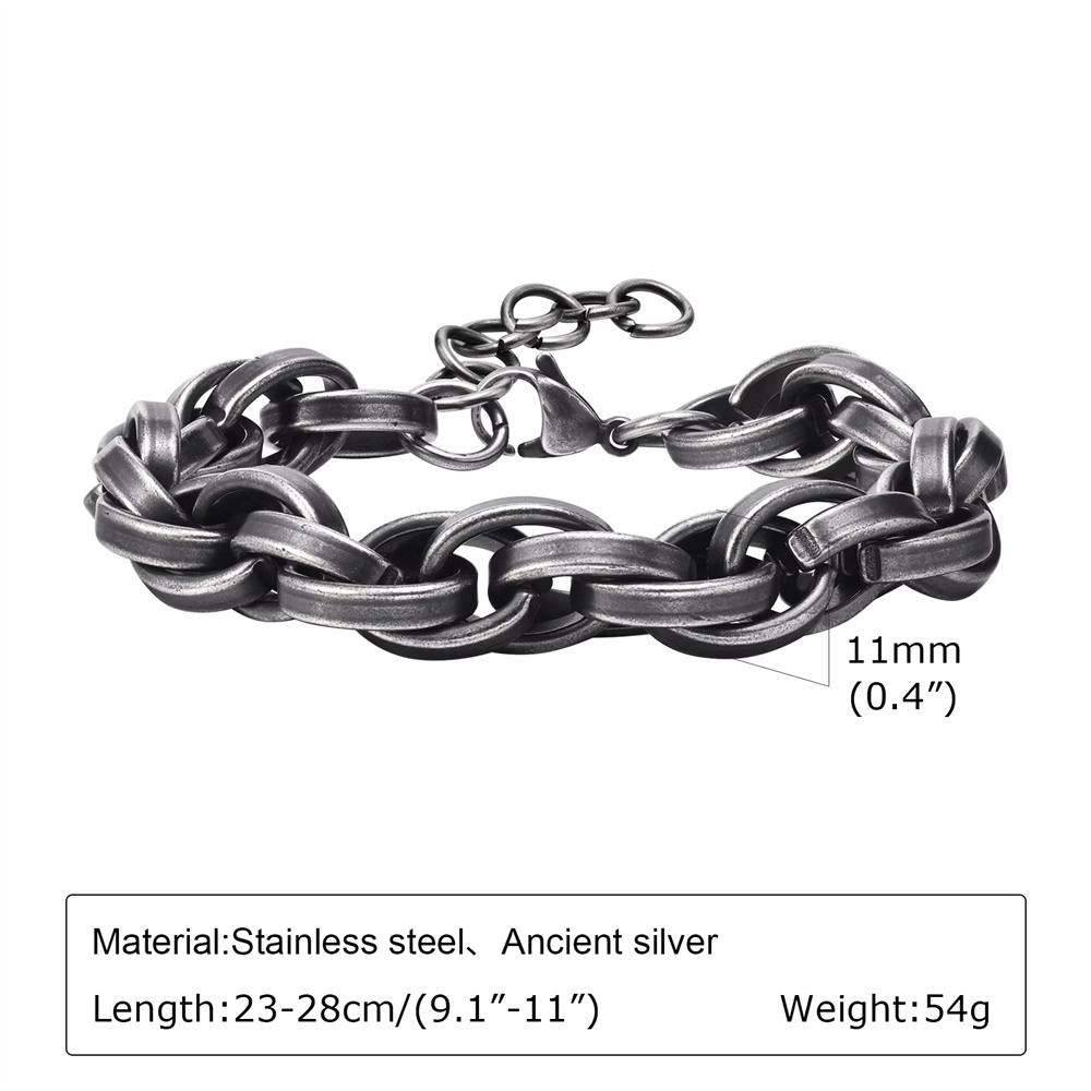 Simple Hip Hop Vintage Twisted Link Chain Wristband Waterproof Stainless Steel Fashion Jewelry Bracelet for Men Women