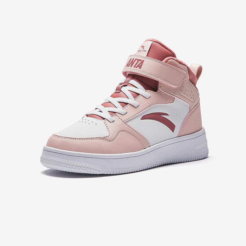 Anta Kids Synthetic Leather Outdoor Series Fleece Lightweight Shock Absorbing Warm High Top Kids Skate Shoes Kids Skate Shoes White Pink A22446939-1