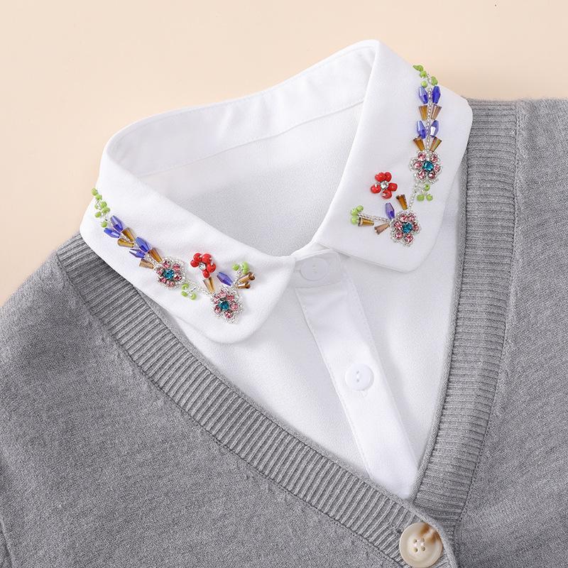 Fashion Handmade Beads Shirt False Collar Women's Lapel Shirt False Collar Clothes Blouse Vest Tops Sweater Detachable Collar