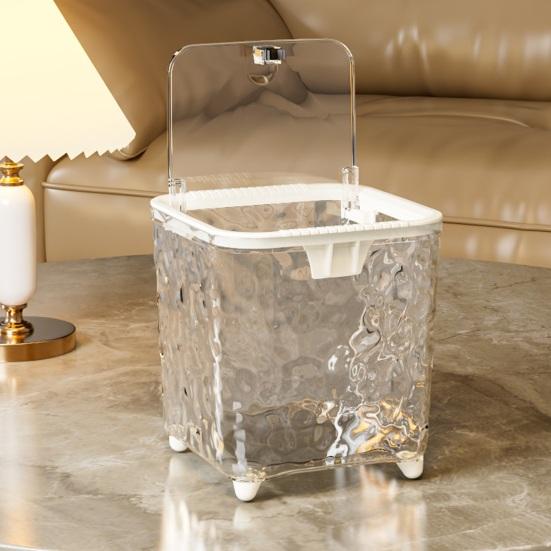 Trash Can Transparent Water Ripple with Press Trash Bin Lid Office Wastebasket for Home Bedroom