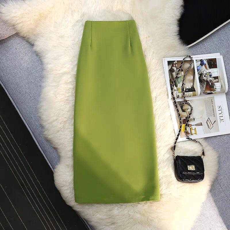 

Юбка миди с разрезом в стиле ретро для женщин, новая весенне-осенняя юбка с высокой талией и облегающая бедра S зелёный