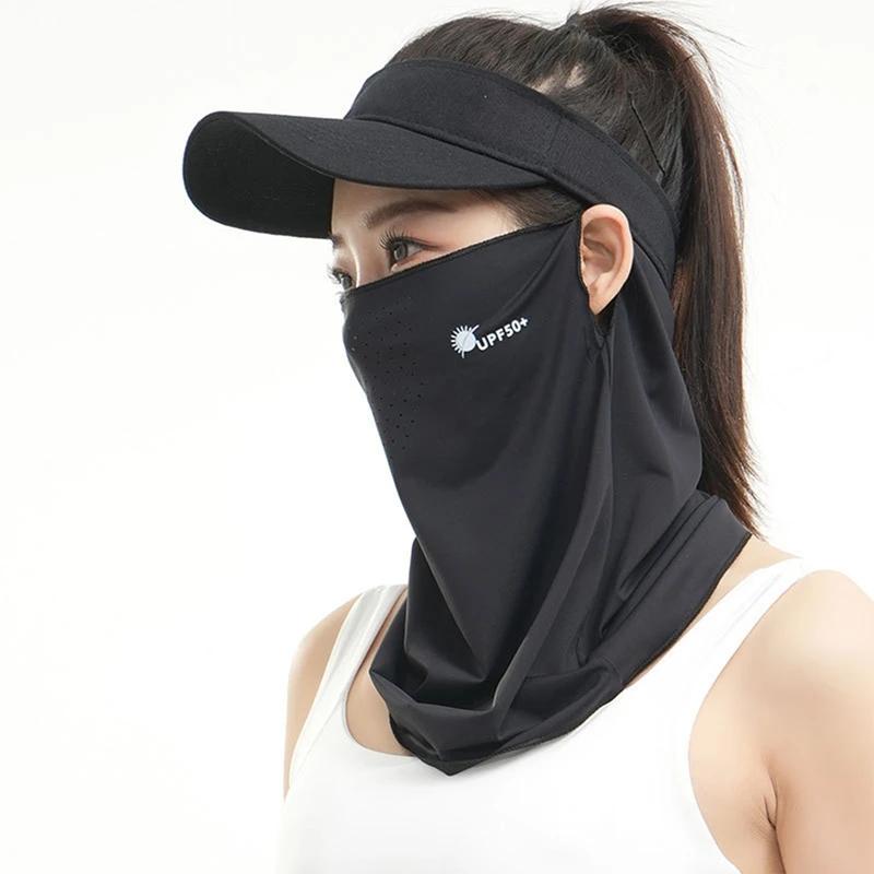 Summer Outdoor Breathable Women Ice Silk Veil Uv Protection Face Neck Cover Hanging Ear Sunscreen Face Cover for Fishing Cycling