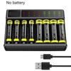 8 Bay AA AAA Battery Charger LCD USB C High-Speed Charging Independent Slot for NiMH NiCD Rechargeable Batteries