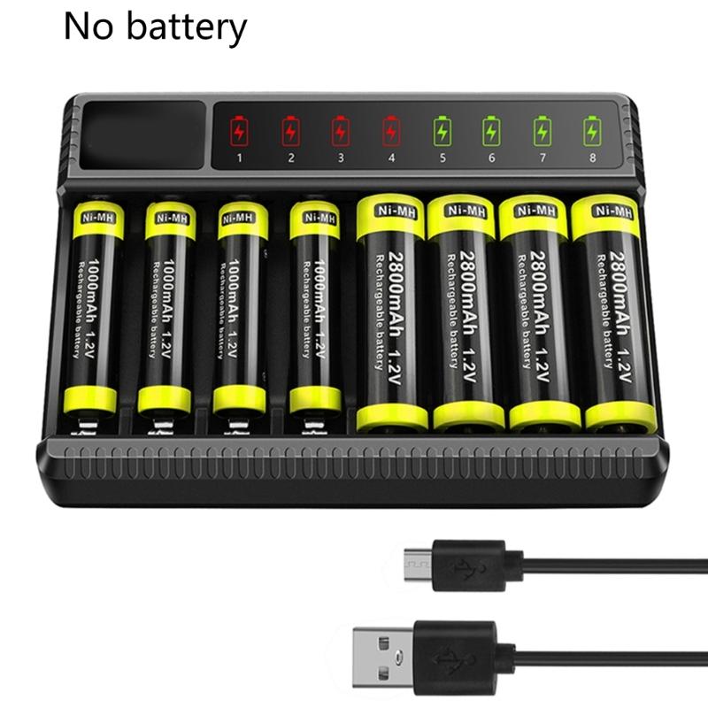 8 Bay AA AAA Battery Charger LCD USB C High-Speed Charging Independent Slot for NiMH NiCD Rechargeable Batteries