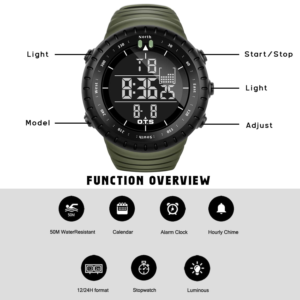 PALADA Digital Sports Watch Waterproof Tactical Watch with LED
