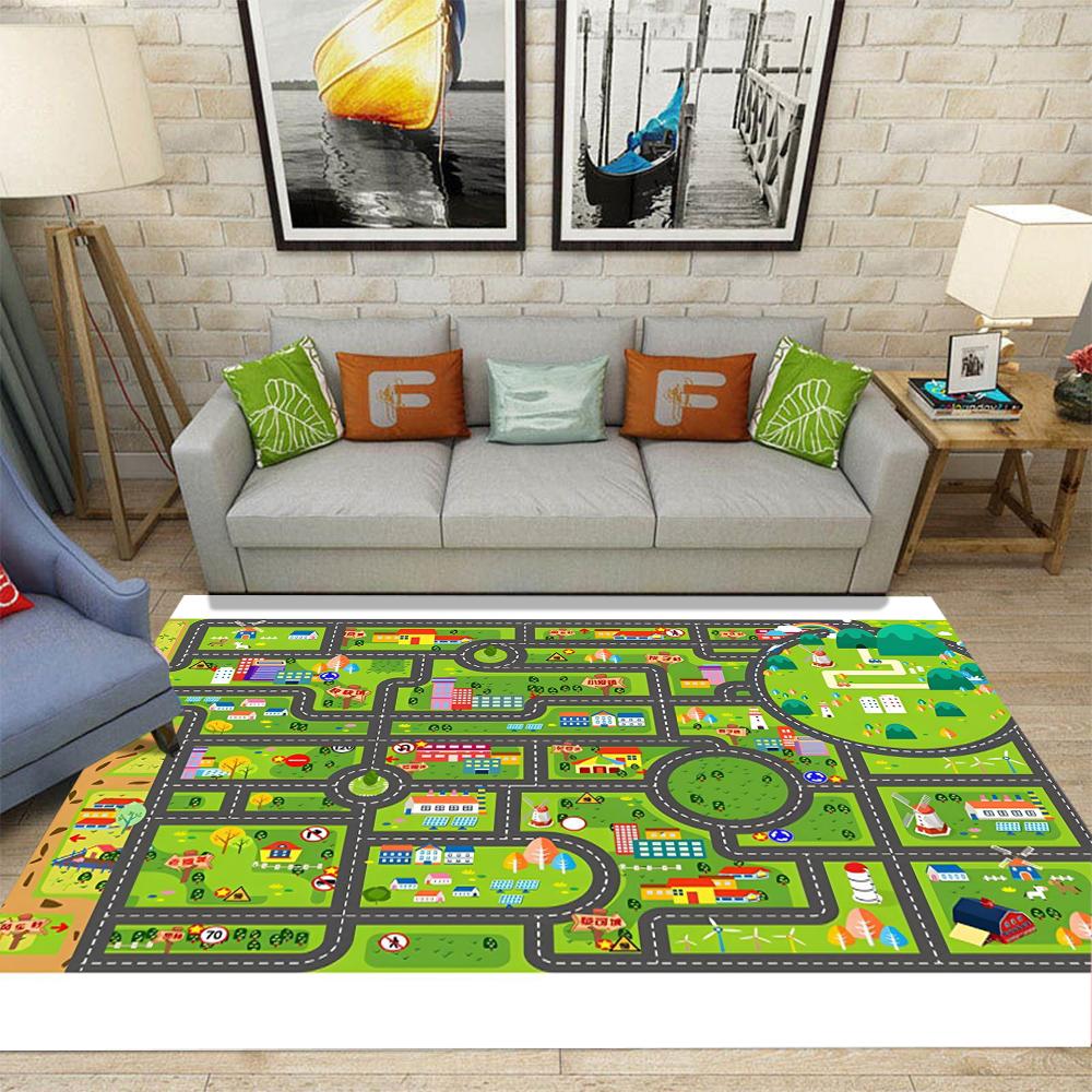 Urban Transportation Carpet Car Track Children's Game Rug Bedroom Living Room Anti Slip Floor Mat Home Decoration