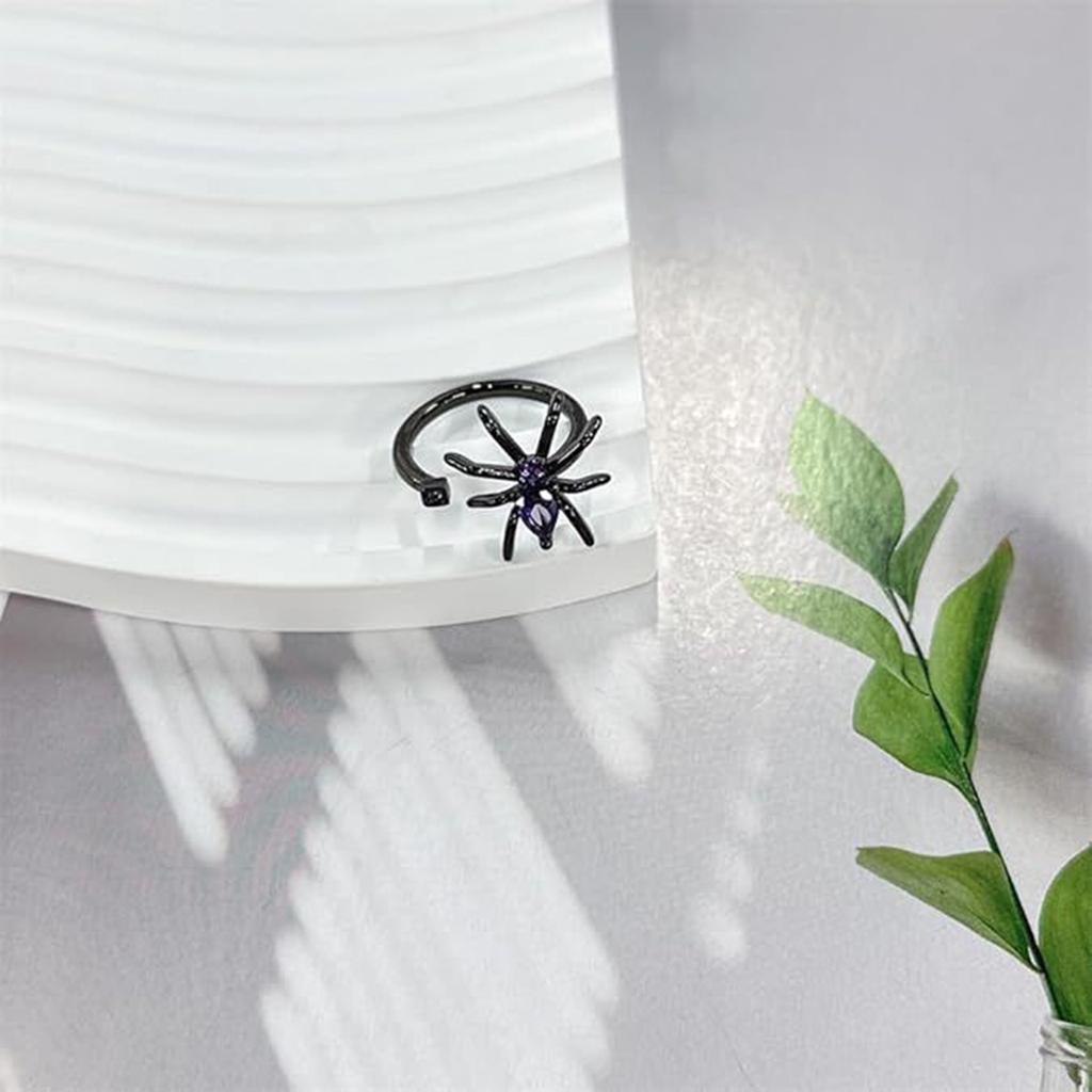 Dark Purple Spidera Punk Ring Adjustable Gothic Jewelry For Halloween Cosplay And Retro Fashion