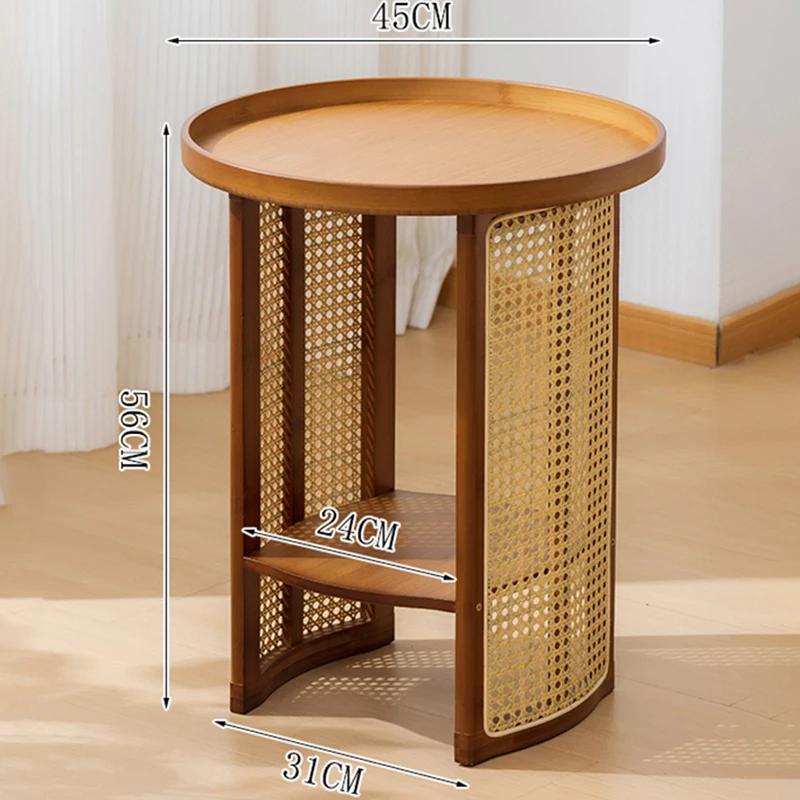 Rattan Coffee Table Circular Modern Tea Tables Living Room Storage Shelf Bedside Table Japanese Design Tables Sofas Furniture