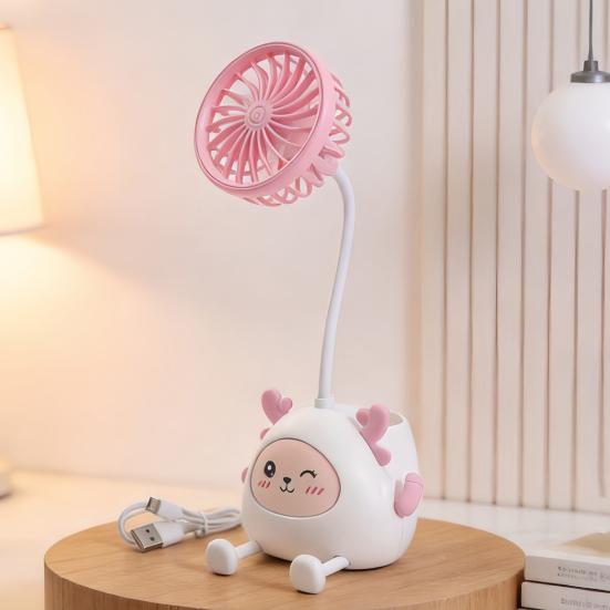 Cartoon Animals Desk Fan Fast Charging Flexible Hose Fan Multi-Purpose Phone Holder Pen Holder Portable Summer Cooling Fan