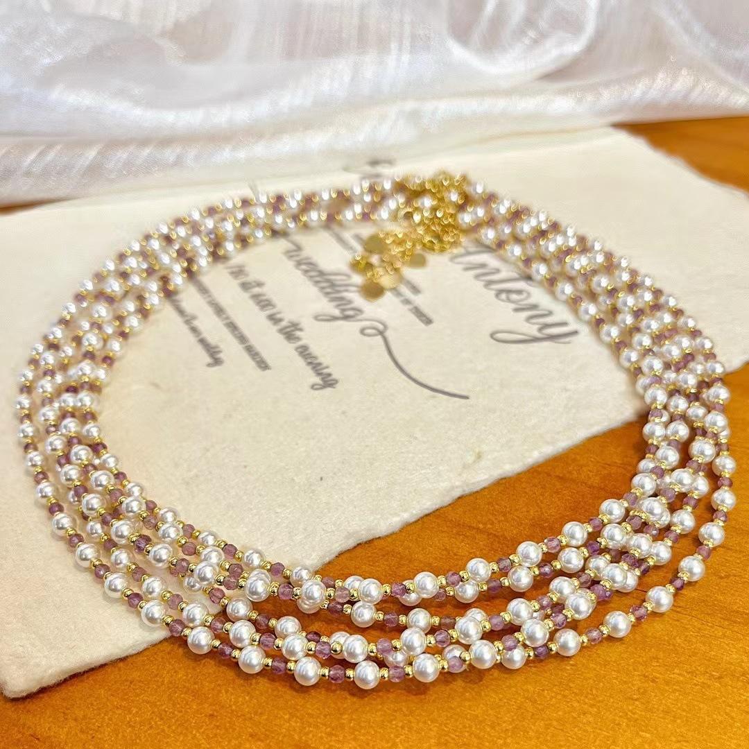 Retro Fashion Light Luxury Strong Light Shijia Artificial Pearl Necklace Commuting Versatile Simple Niche