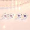 Exquisite Romantic Pink Purple Zircon Five-petaled Flower Piercing Stud Earrings for Women Fashion Cute Daily Jewelry Accessory