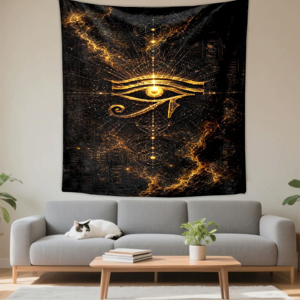 Tapestry Eye of Horus Golden Nebula Egyptian Sacred Poster Wall Art for Meditation Room