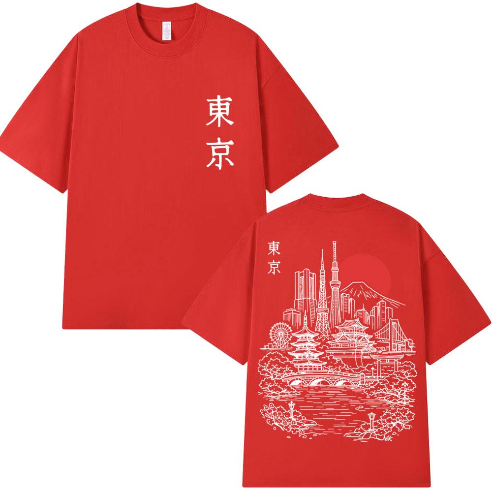Japanese Tokyo Style Sakura Travel Graphic T Shirt Unisex Women Fashion Harajuku High Quality T-shirts Loose Cotton Casual T-shirt