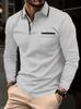 Men Casual Patchwork Pocket Solid Color Turn Down Collar Long Sleeve Plus Size Polo Shirt