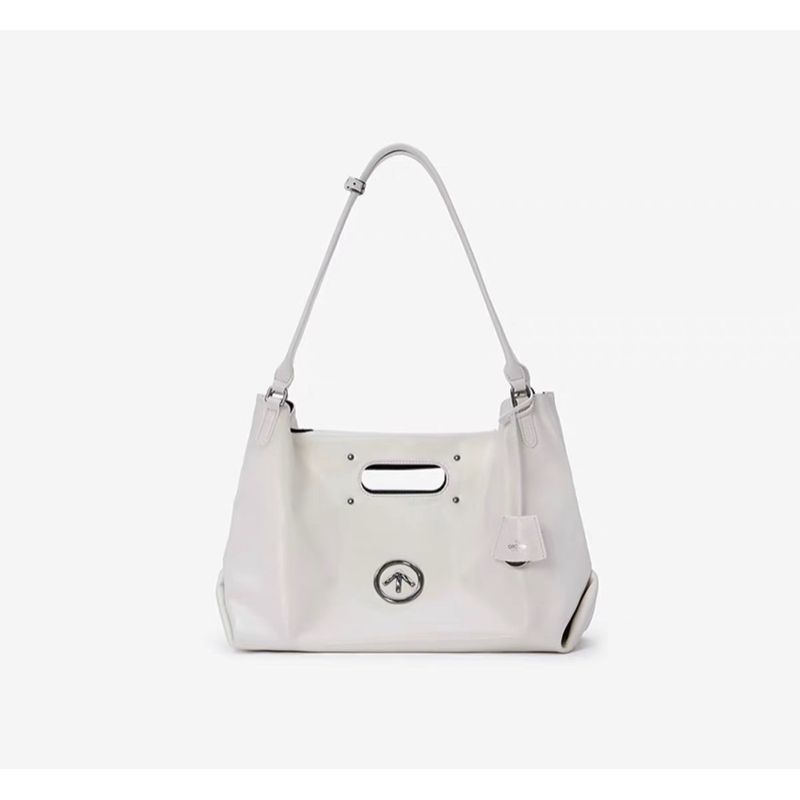 

GL Ruched Arrows Shoulder Bag 2025 New Arrival Carry Tote Bag Large Capacity Genuine Leather Work Clothing Satchel Shoulder Soft Bag White M(Fast hair)