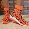 Fashion Ankle Boots Women's Leopard Breathable Wedge Platform Ladies Shoes Fashion Women's Boots High Heels Sock Boots Knitting Stretch