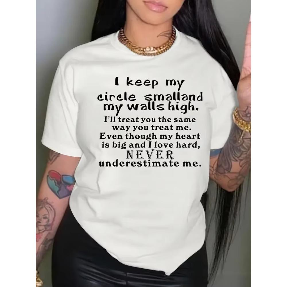 Letter Print Crew Neck T-shirt Casual Short Sleeve Drop Shoulder Top Women's Clothing Fashion Aesthetic T Shirt Lady Tees