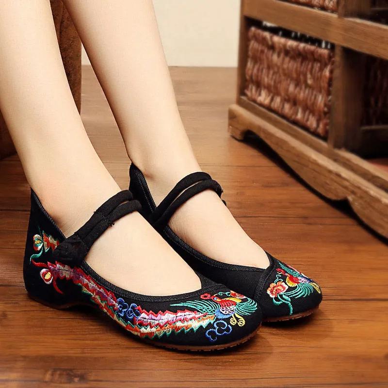 sapatos femininas women fashion sweet light weight chinese embroidery buckle strap flat shoes lady casual dance shoes ga296