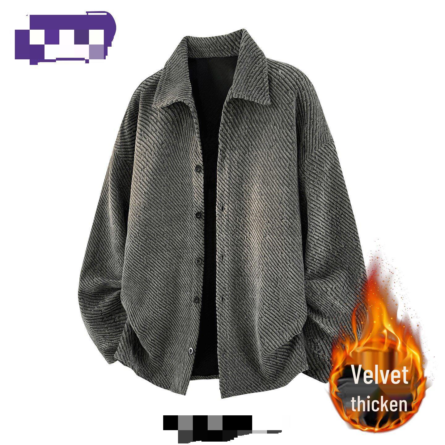 

Men s American Retro Coco-Style Corduroy Velvet-Lined Hoodie Jacket XXXL