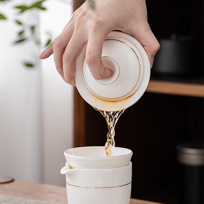 Gold-Inlaid Jade Ceramic Kung Fu Tea Set