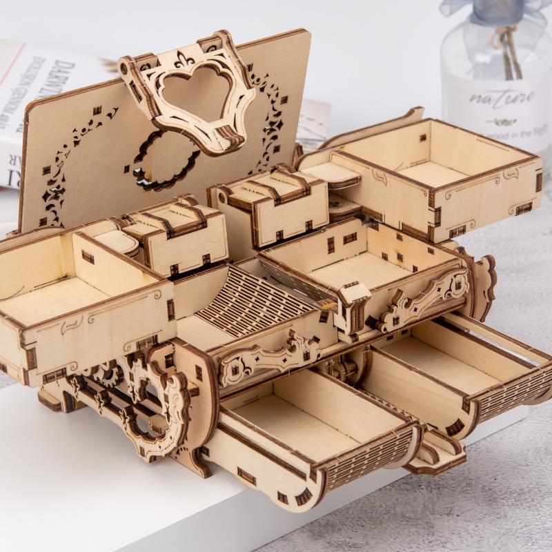 3D Wooden DIY Antique Jewelry Box Craft Gift for Kids - Movable Assembly Toy