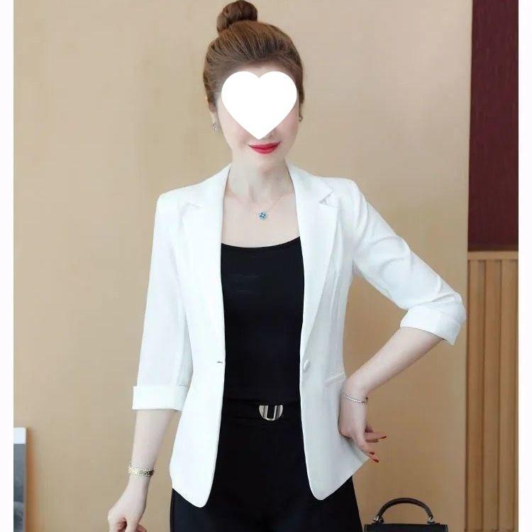 Suit Jacket Female Summer Thin Slim Sleeve Top Temperament Leisure Cropped Sleeve Short Suit White