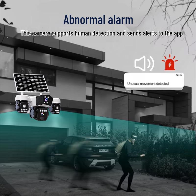 V380 Smart Home Solar-Powered Multi-Lens Dome Camera with Full-Color Night Vision and Waterproof Design