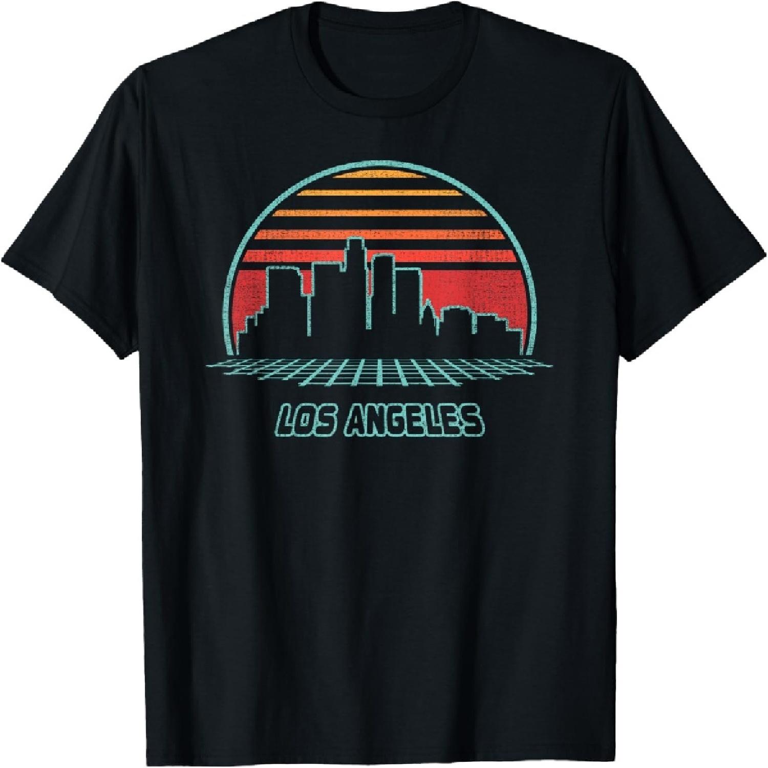 Los Angeles City Skyline Retro 80s Style Souvenir Gift T-Shirt XXXXXL разноцветный