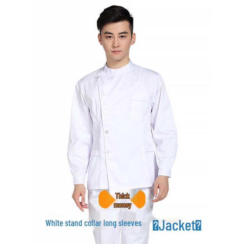 Tandvårdsarbetskläder: Unisex Tvådelat Set med Ståkrage, Sidoknäppning och Vit Rock med Lång/Kort Ärm