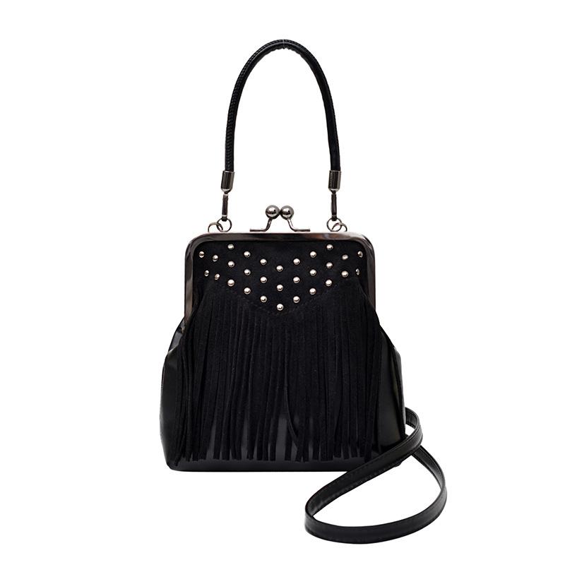 Fashionable Tassel Bag, Retro Heavy Industry Rivet Design Handbag, Single-shoulder Crossbody Bag