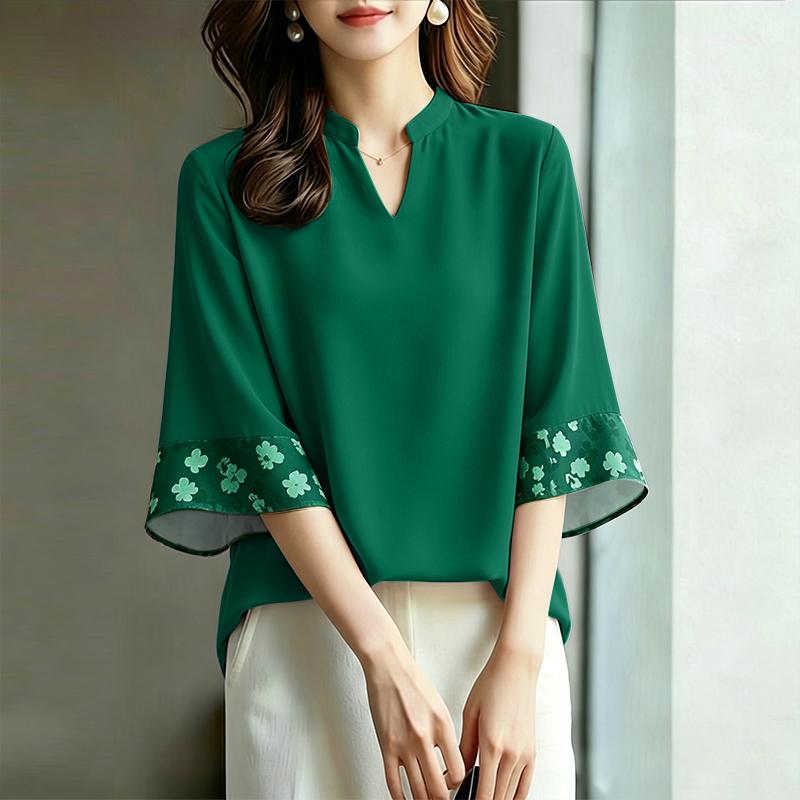 

ZANZEA Women Casual V-Neck Loose Splice 3/4 Sleeve Blouse S зелений