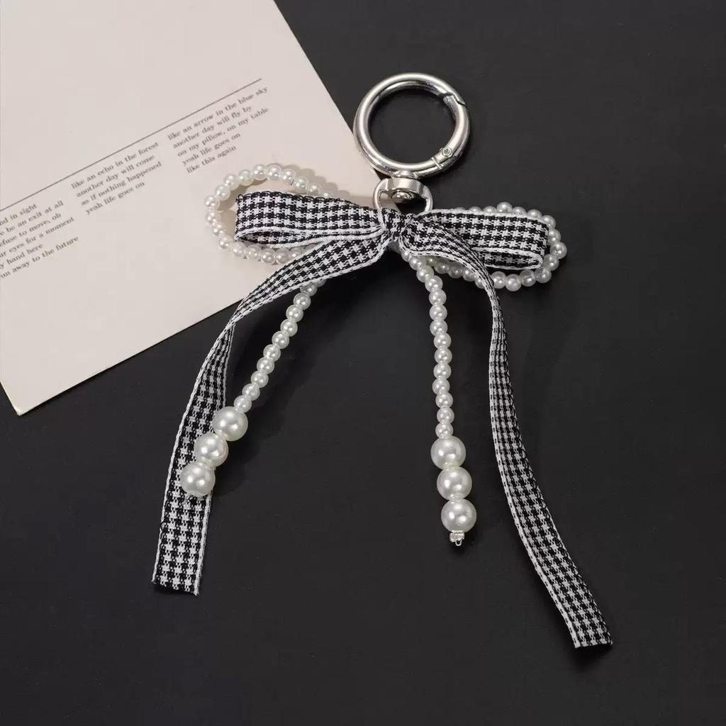 Elegant Coffee Bow-Pearl Heart Keychain Pendant for Handbags