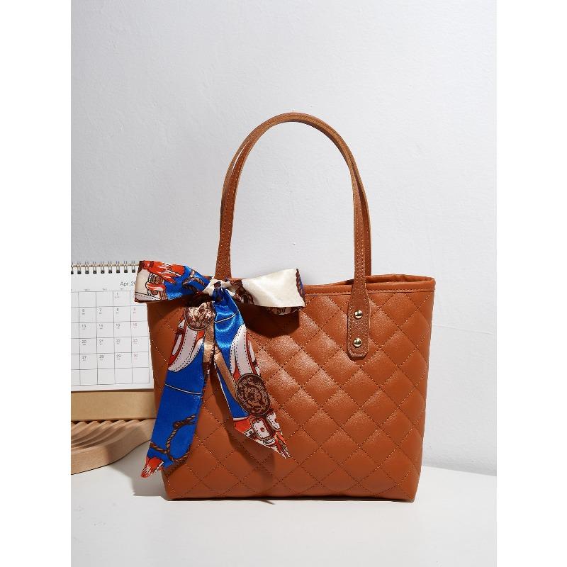 

Large capacity diamond fashion embroidery bag silk scarf tote bag South East Asia versatile hot bucket bag mlb коричневий