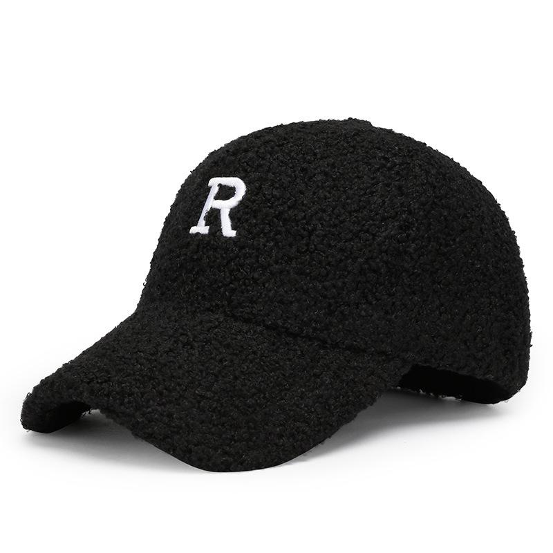 Embroidery R Letter Lamb Wool Baseball Cap Women's Autumn and Winter Casual Cap