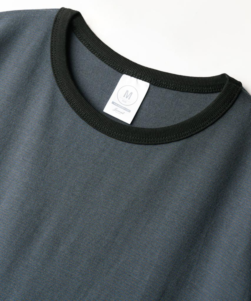 JEMUT Proper Striped Short Sleeve T-Shirt Vintage Blue Oyst2637