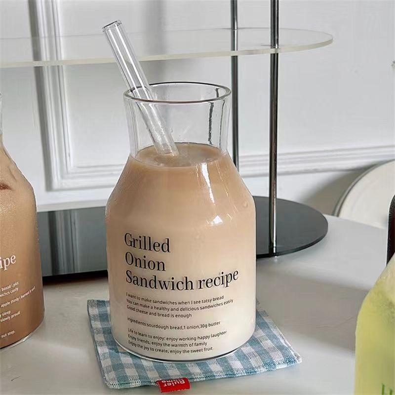 

Корейский стиль Зеленый Буквенный Стеклянный Большой Емкости Завтрак Молочный Стакан Бутылка Для Воды Чайная Чашка Кофейная Кружка Стаканы Холодный Напиток 1PCS