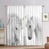3D Digital Printed Horse Black White Polyester Lightweight Shading Window Panel Curtain designed for Kids Living Room Bedroom Bathroom Decor Hooks