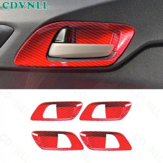 Inner Door Handle Bowl Panel Cover For Honda Fit/Jazz 2014- Red Carbon Fiber