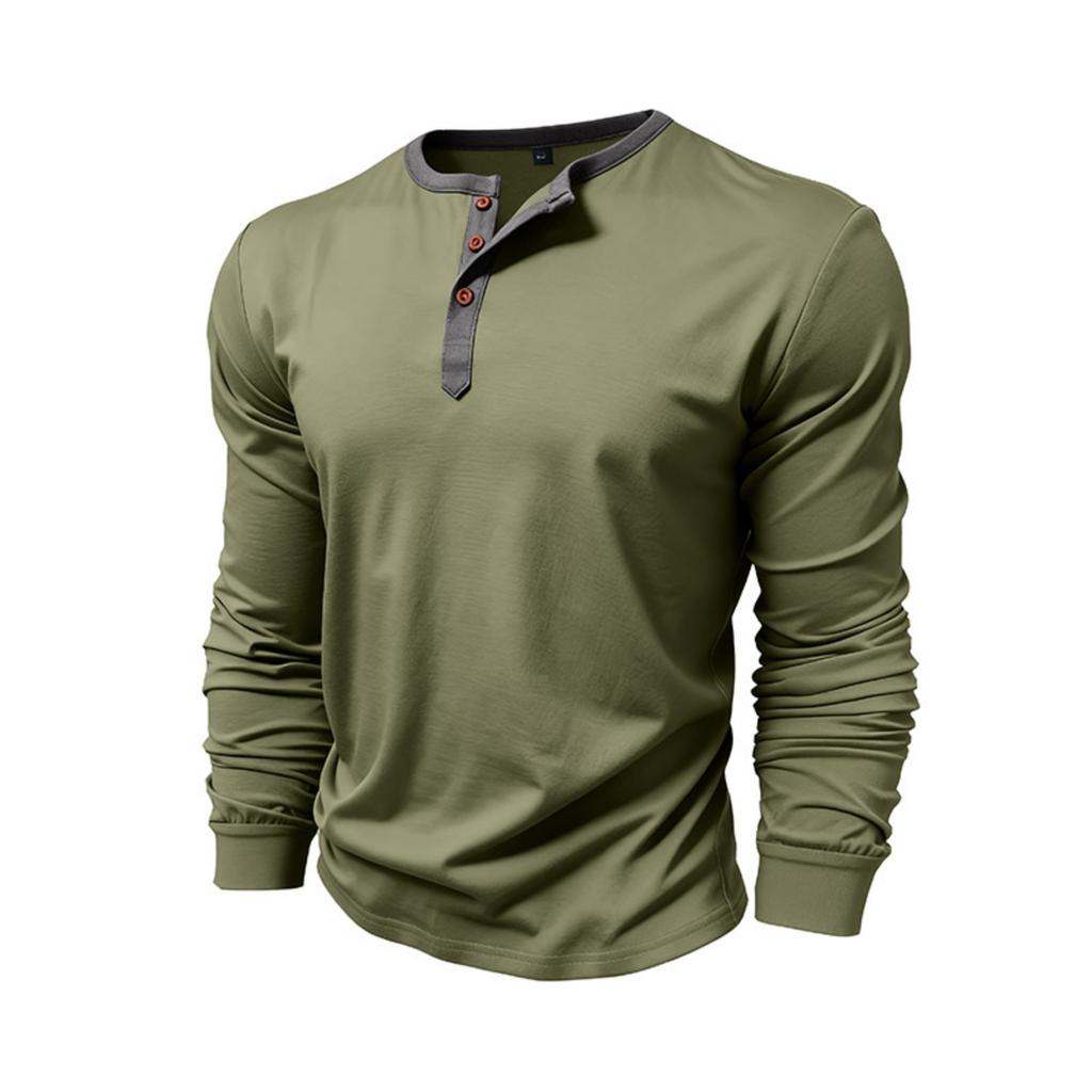 Men's Loose, Casual, Color,blocked Round,neck Long,sleeved Cotton Top